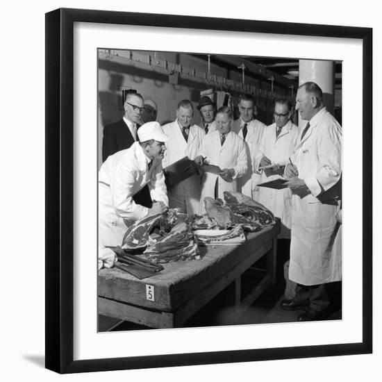 Apprentice Butcher Showing His Work to Competition Judges, Barnsley, South Yorkshire, 1963-Michael Walters-Framed Photographic Print