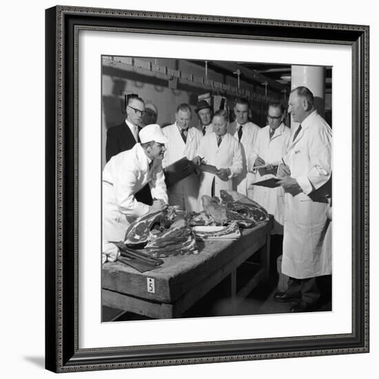 Apprentice Butcher Showing His Work to Competition Judges, Barnsley, South Yorkshire, 1963-Michael Walters-Framed Photographic Print