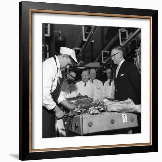 Apprentice Butcher Showing His Work to Competition Judges, Barnsley, South Yorkshire, 1963-Michael Walters-Framed Photographic Print