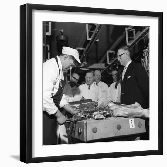 Apprentice Butcher Showing His Work to Competition Judges, Barnsley, South Yorkshire, 1963-Michael Walters-Framed Photographic Print