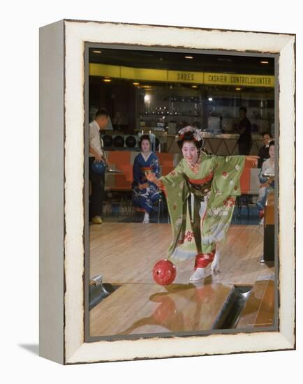 Apprentice Geisha Bowling-Larry Burrows-Framed Premier Image Canvas