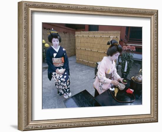 Apprentice Geisha (Maiko) Performing Tea Ceremony, Tokyo, Honshu, Japan-null-Framed Photographic Print