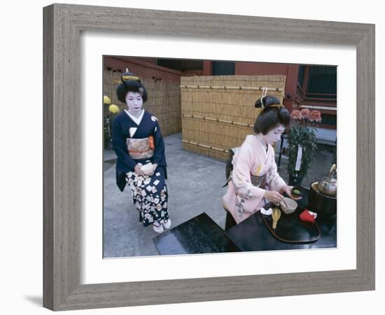 Apprentice Geisha (Maiko) Performing Tea Ceremony, Tokyo, Honshu, Japan-null-Framed Photographic Print