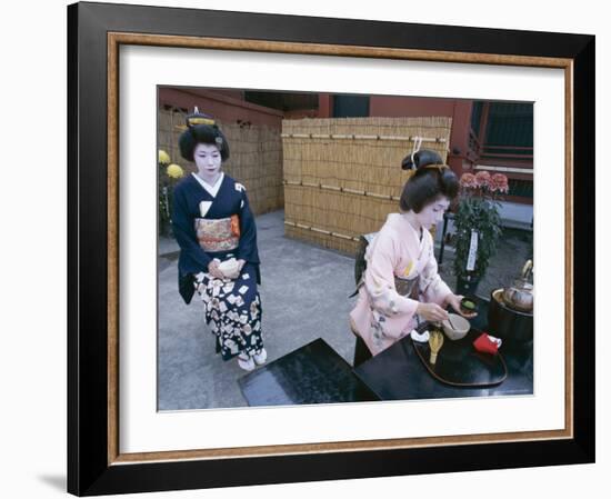 Apprentice Geisha (Maiko) Performing Tea Ceremony, Tokyo, Honshu, Japan-null-Framed Photographic Print