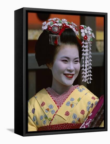 Apprentice Geisha (Maiko), Woman Dressed in Traditional Costume, Kimono, Kyoto, Honshu, Japan-null-Framed Premier Image Canvas