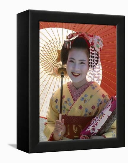 Apprentice Geisha (Maiko), Woman Dressed in Traditional Costume, Kimono, Kyoto, Honshu, Japan-null-Framed Premier Image Canvas