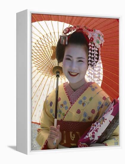 Apprentice Geisha (Maiko), Woman Dressed in Traditional Costume, Kimono, Kyoto, Honshu, Japan-null-Framed Premier Image Canvas