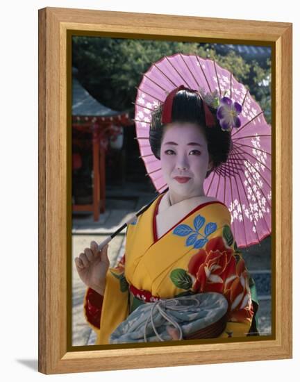 Apprentice Geisha (Maiko), Woman Dressed in Traditional Costume, Kimono, Kyoto, Honshu, Japan-null-Framed Premier Image Canvas