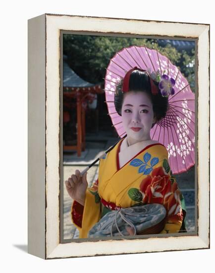 Apprentice Geisha (Maiko), Woman Dressed in Traditional Costume, Kimono, Kyoto, Honshu, Japan-null-Framed Premier Image Canvas