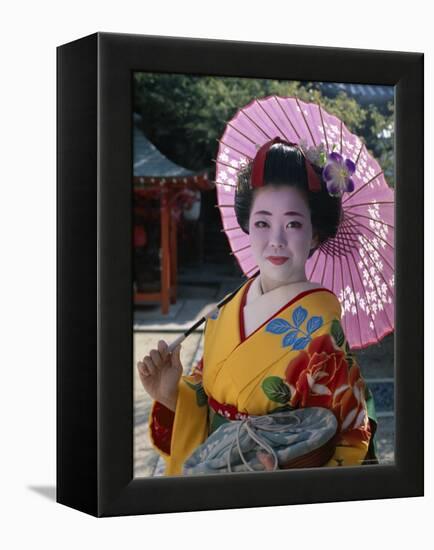 Apprentice Geisha (Maiko), Woman Dressed in Traditional Costume, Kimono, Kyoto, Honshu, Japan-null-Framed Premier Image Canvas