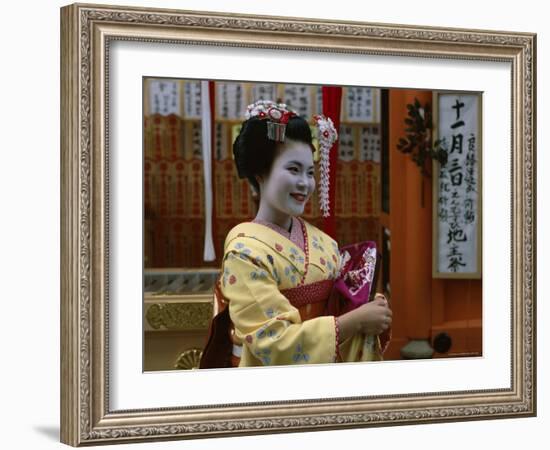 Apprentice Geisha (Maiko), Woman Dressed in Traditional Costume, Kimono, Kyoto, Honshu, Japan-null-Framed Photographic Print