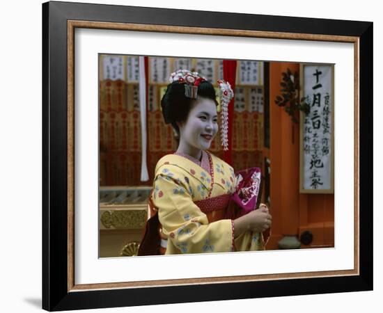 Apprentice Geisha (Maiko), Woman Dressed in Traditional Costume, Kimono, Kyoto, Honshu, Japan-null-Framed Photographic Print