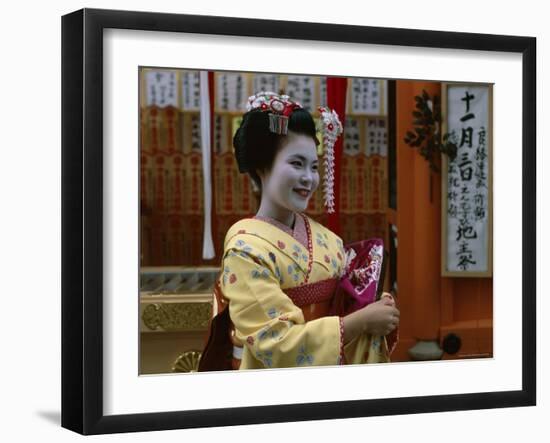 Apprentice Geisha (Maiko), Woman Dressed in Traditional Costume, Kimono, Kyoto, Honshu, Japan-null-Framed Photographic Print