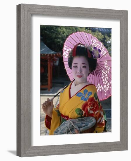 Apprentice Geisha (Maiko), Woman Dressed in Traditional Costume, Kimono, Kyoto, Honshu, Japan-null-Framed Photographic Print