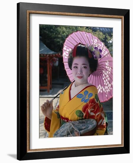 Apprentice Geisha (Maiko), Woman Dressed in Traditional Costume, Kimono, Kyoto, Honshu, Japan-null-Framed Photographic Print