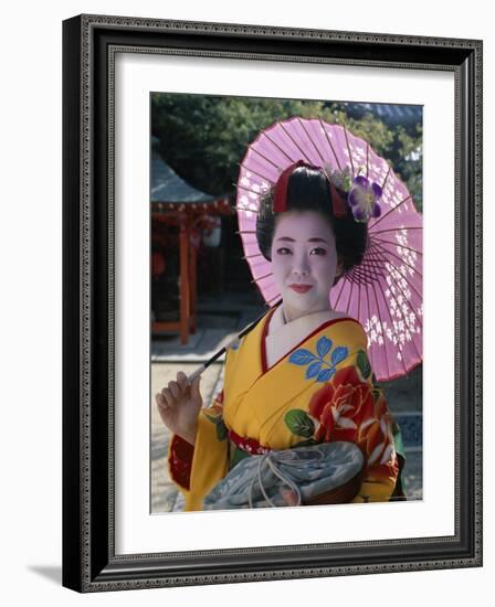 Apprentice Geisha (Maiko), Woman Dressed in Traditional Costume, Kimono, Kyoto, Honshu, Japan-null-Framed Photographic Print