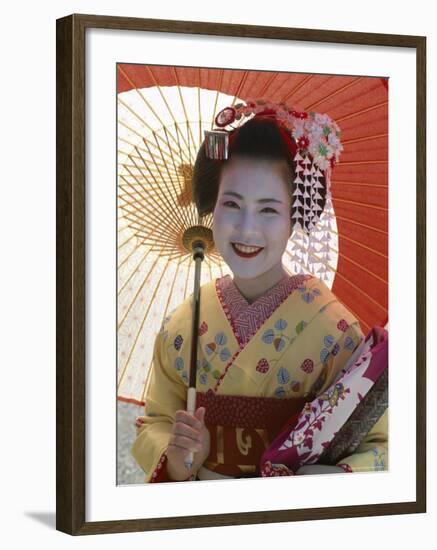 Apprentice Geisha (Maiko), Woman Dressed in Traditional Costume, Kimono, Kyoto, Honshu, Japan-null-Framed Photographic Print