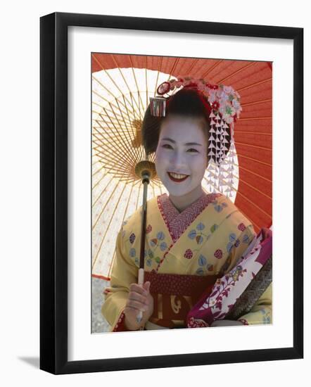 Apprentice Geisha (Maiko), Woman Dressed in Traditional Costume, Kimono, Kyoto, Honshu, Japan-null-Framed Photographic Print