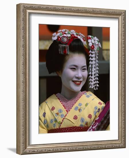 Apprentice Geisha (Maiko), Woman Dressed in Traditional Costume, Kimono, Kyoto, Honshu, Japan-null-Framed Photographic Print