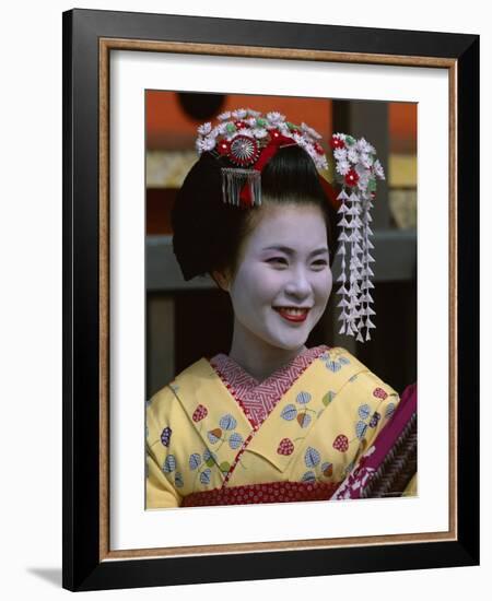 Apprentice Geisha (Maiko), Woman Dressed in Traditional Costume, Kimono, Kyoto, Honshu, Japan-null-Framed Photographic Print