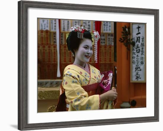 Apprentice Geisha (Maiko), Woman Dressed in Traditional Costume, Kimono, Kyoto, Honshu, Japan-null-Framed Photographic Print