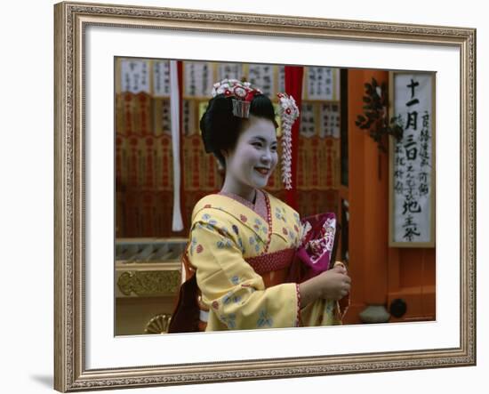 Apprentice Geisha (Maiko), Woman Dressed in Traditional Costume, Kimono, Kyoto, Honshu, Japan-null-Framed Photographic Print