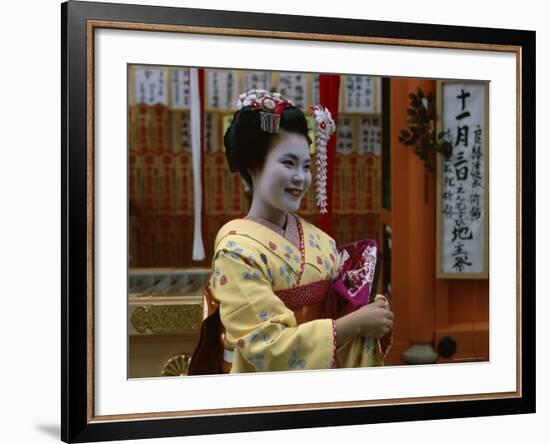 Apprentice Geisha (Maiko), Woman Dressed in Traditional Costume, Kimono, Kyoto, Honshu, Japan-null-Framed Photographic Print