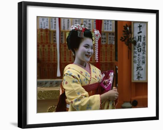 Apprentice Geisha (Maiko), Woman Dressed in Traditional Costume, Kimono, Kyoto, Honshu, Japan-null-Framed Photographic Print