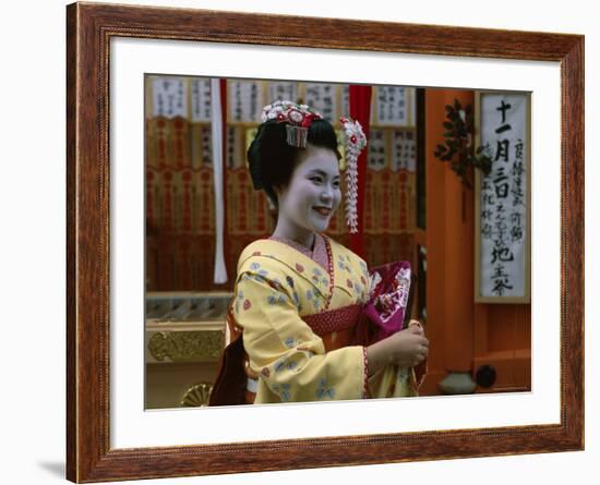 Apprentice Geisha (Maiko), Woman Dressed in Traditional Costume, Kimono, Kyoto, Honshu, Japan-null-Framed Photographic Print