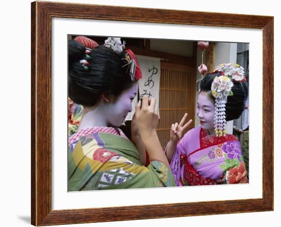 Apprentice Geisha (Maiko), Women Dressed in Traditional Costume, Kimono, Kyoto, Honshu, Japan-null-Framed Photographic Print