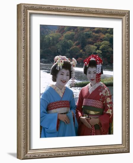 Apprentice Geisha (Maiko), Women Dressed in Traditional Costume, Kimono, Kyoto, Honshu, Japan-null-Framed Photographic Print