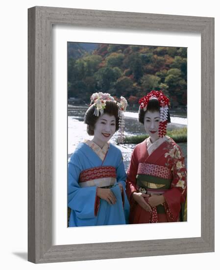 Apprentice Geisha (Maiko), Women Dressed in Traditional Costume, Kimono, Kyoto, Honshu, Japan-null-Framed Photographic Print