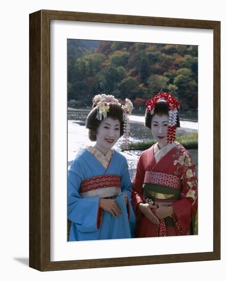 Apprentice Geisha (Maiko), Women Dressed in Traditional Costume, Kimono, Kyoto, Honshu, Japan-null-Framed Photographic Print