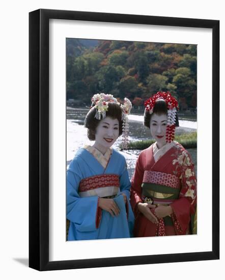 Apprentice Geisha (Maiko), Women Dressed in Traditional Costume, Kimono, Kyoto, Honshu, Japan-null-Framed Photographic Print