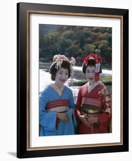 Apprentice Geisha (Maiko), Women Dressed in Traditional Costume, Kimono, Kyoto, Honshu, Japan-null-Framed Photographic Print