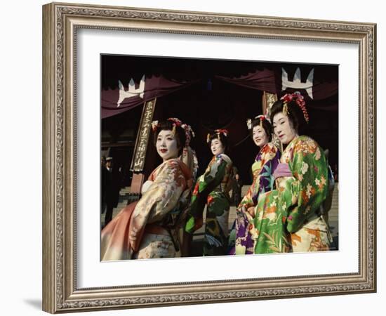 Apprentice Geisha (Maiko), Women Dressed in Traditional Costume, Kimono, Kyoto, Honshu, Japan-null-Framed Photographic Print