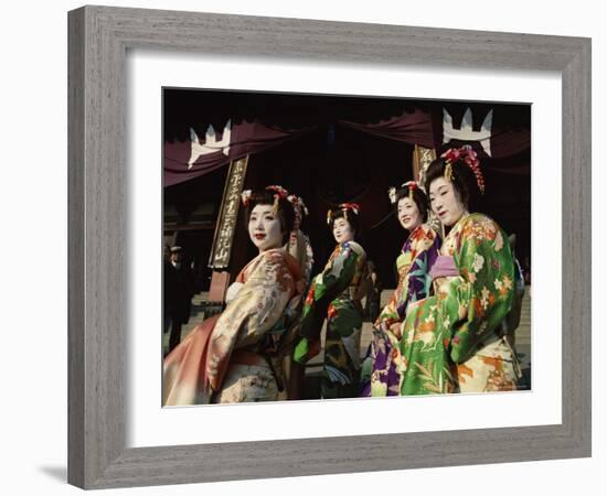 Apprentice Geisha (Maiko), Women Dressed in Traditional Costume, Kimono, Kyoto, Honshu, Japan-null-Framed Photographic Print