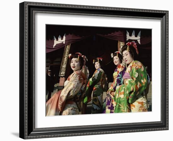 Apprentice Geisha (Maiko), Women Dressed in Traditional Costume, Kimono, Kyoto, Honshu, Japan-null-Framed Photographic Print