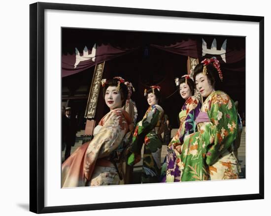 Apprentice Geisha (Maiko), Women Dressed in Traditional Costume, Kimono, Kyoto, Honshu, Japan-null-Framed Photographic Print