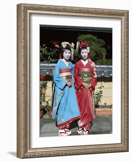 Apprentice Geisha (Maiko), Women Dressed in Traditional Costume, Kimono, Kyoto, Honshu, Japan-null-Framed Photographic Print