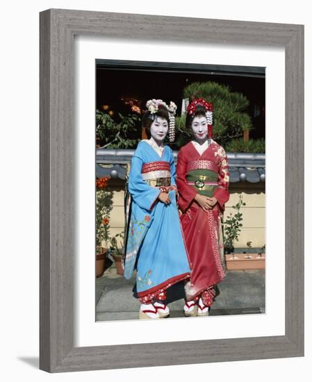 Apprentice Geisha (Maiko), Women Dressed in Traditional Costume, Kimono, Kyoto, Honshu, Japan-null-Framed Photographic Print