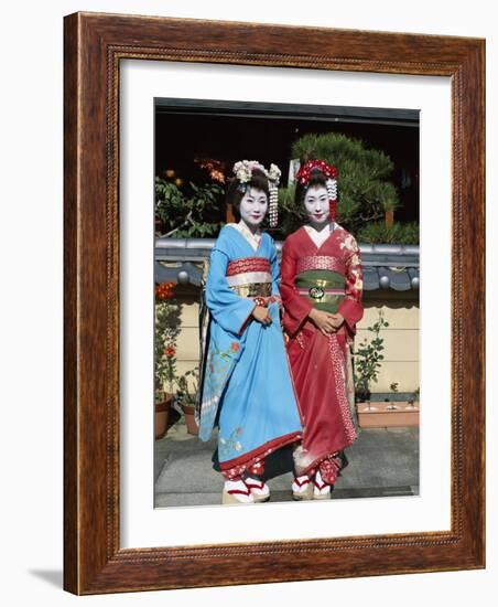 Apprentice Geisha (Maiko), Women Dressed in Traditional Costume, Kimono, Kyoto, Honshu, Japan-null-Framed Photographic Print