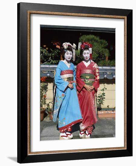 Apprentice Geisha (Maiko), Women Dressed in Traditional Costume, Kimono, Kyoto, Honshu, Japan-null-Framed Photographic Print