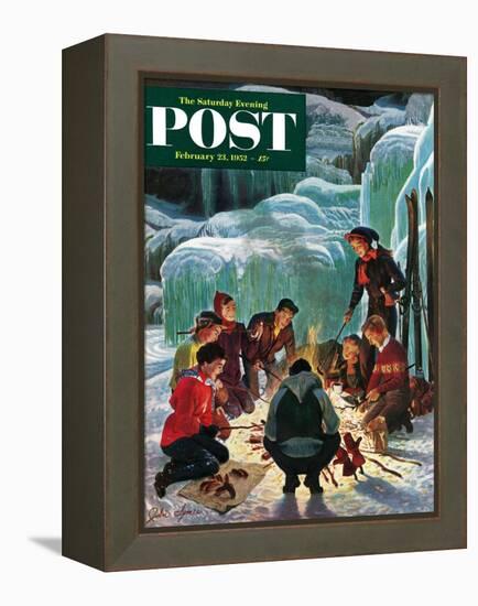 "Apres Ski Bonfire" Saturday Evening Post Cover, February 23, 1952-John Clymer-Framed Premier Image Canvas