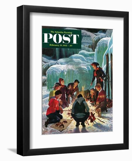 "Apres Ski Bonfire" Saturday Evening Post Cover, February 23, 1952-John Clymer-Framed Giclee Print