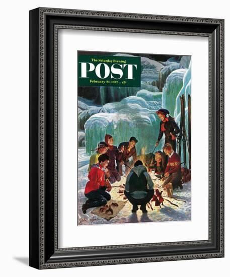 "Apres Ski Bonfire" Saturday Evening Post Cover, February 23, 1952-John Clymer-Framed Giclee Print