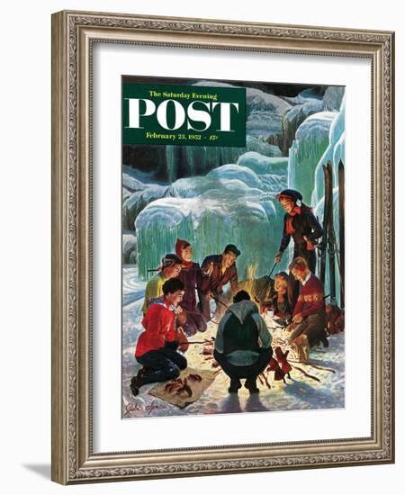 "Apres Ski Bonfire" Saturday Evening Post Cover, February 23, 1952-John Clymer-Framed Giclee Print