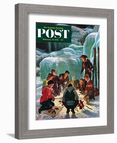 "Apres Ski Bonfire" Saturday Evening Post Cover, February 23, 1952-John Clymer-Framed Giclee Print