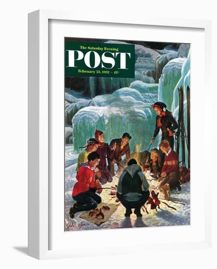 "Apres Ski Bonfire" Saturday Evening Post Cover, February 23, 1952-John Clymer-Framed Giclee Print