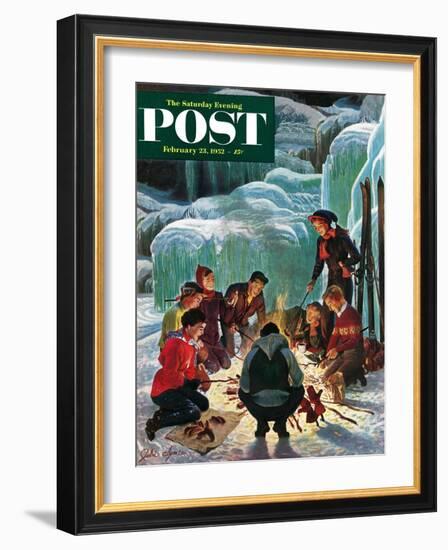 "Apres Ski Bonfire" Saturday Evening Post Cover, February 23, 1952-John Clymer-Framed Giclee Print